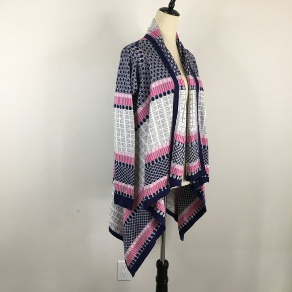 BCBGMAXAZRIA Multi-Color Mixed Print High Low Hem Open Front Cardigan - Picture 4 of 9